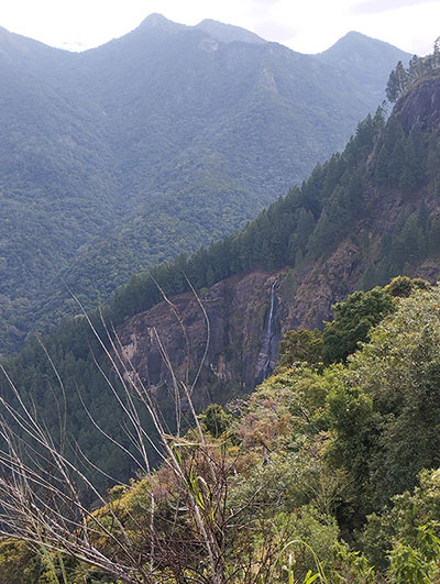 Viewpoint near Bambarakanda Falls with mountain scenery