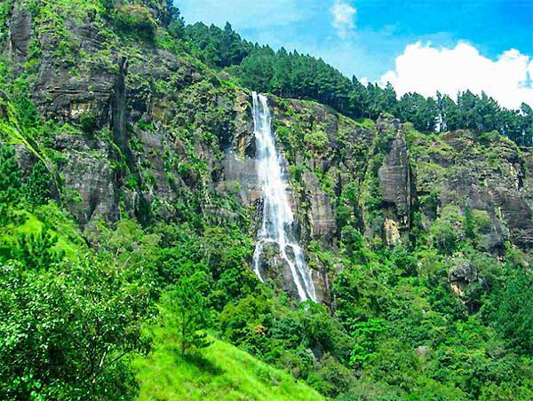 Bambarakanda Falls cascading from 263 meters in Sri Lanka hill country