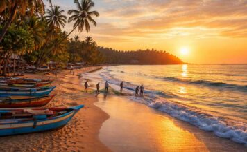 Mirissa Beach: A Local’s Guide to Sri Lanka’s Hidden Coastal Paradise Realistic sunrise at Mirissa Beach, Sri Lanka, no people